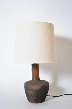 Pamono African Brown Ceramic Lamp with Geometric Pattern, 1970s