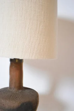 Pamono African Brown Ceramic Lamp with Geometric Pattern, 1970s