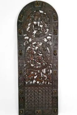 Pamono African Door in Carved Wood and Bronze