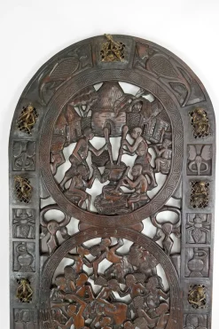 Pamono African Door in Carved Wood and Bronze