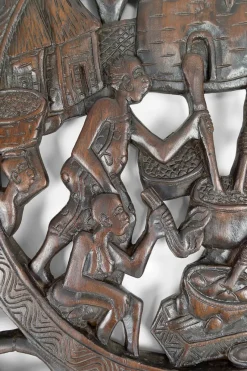 Pamono African Door in Carved Wood and Bronze