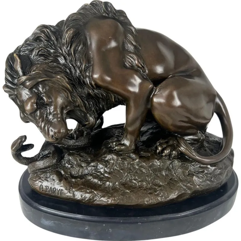 Pamono After A. Barye, Lion with Snake, 20th Century, Bronze> Sculpture
