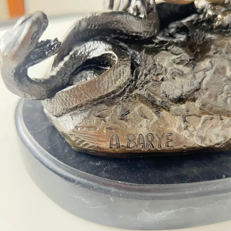Pamono After A. Barye, Lion with Snake, 20th Century, Bronze> Sculpture