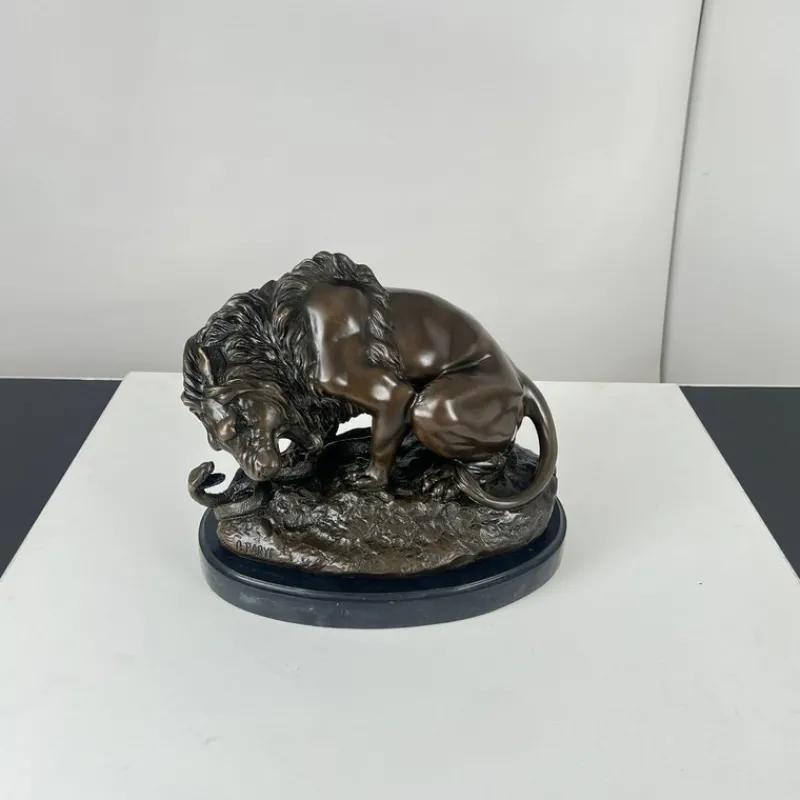 Pamono After A. Barye, Lion with Snake, 20th Century, Bronze> Sculpture