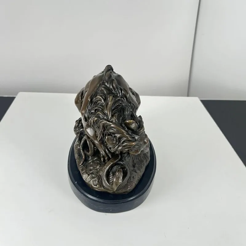 Pamono After A. Barye, Lion with Snake, 20th Century, Bronze> Sculpture