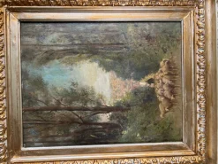 Online Pamono After Barbizon, Shepherd and His Flock in the Forest, 19th Century, Painting on Panel, Framed