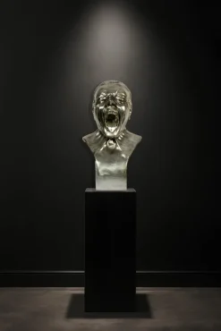 Outlet Pamono After Frank Xaver Masserschmidt, Yawning Bust, Silvered Wax Sculpture