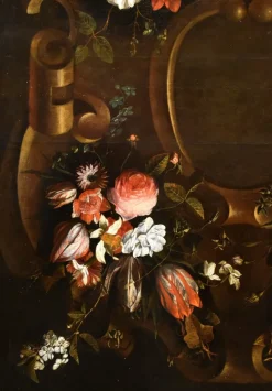 Pamono After Frans Van Everbroeck, Garland of Flowers Still Life, 1670, Oil on Canvas, Framed><noscript><img width=