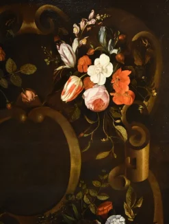 Pamono After Frans Van Everbroeck, Garland of Flowers Still Life, 1670, Oil on Canvas, Framed><noscript><img width=