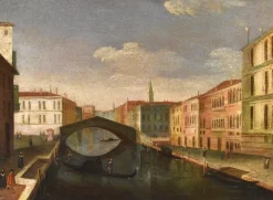 Best Pamono After Gabriele Bella, Venice, Ponte Delle Guglie, 1790, Oil on Canvas, Framed