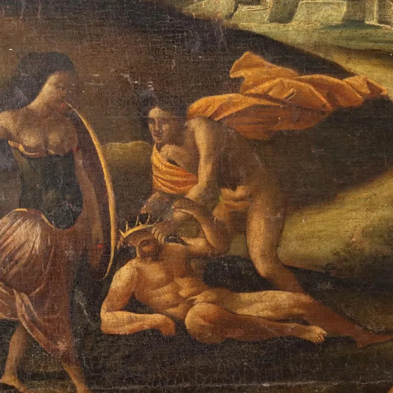 Pamono After Giulio Sanuto, Scene with Mythological Subject, 17th Century, Oil on Canvas, Framed> Old Masters