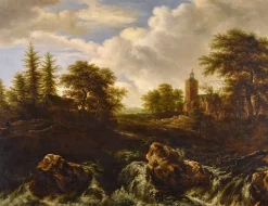 Pamono After Jacob Van Ruisdael, Landscape with Wood, 1670, Oil on Canvas, Framed> Old Masters|Classical