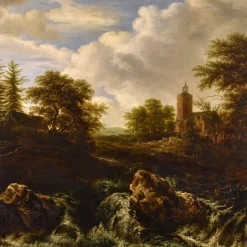 Pamono After Jacob Van Ruisdael, Landscape with Wood, 1670, Oil on Canvas, Framed><noscript><img width=