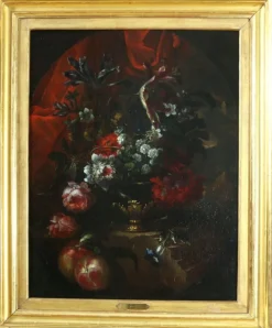 Pamono After Jean Baptiste Blain de Fontenay, Bouquet of Flowers in a Vase, 1700, Oil on Canvas, Framed> Old Masters