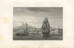 Pamono After Lebreton, City View Illustration of Montevideo Harbor and Skyline, 1867, Engraving> Contemporary|Prints & Multiples