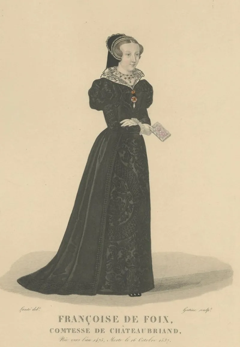 New Pamono After Louis Marie Lanté, Françoise De Foix, Countess of Châteaubriant, Handcoloured Engraving, 1900