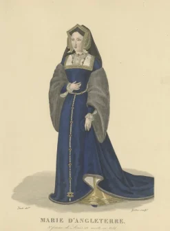 Pamono After Louis Marie Lanté, Mary of England, Queen of France, Handcoloured Engraving, 1900><noscript><img width=