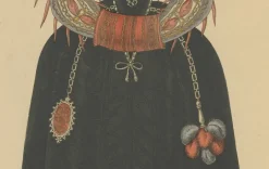Pamono After Louis Marie Lanté, Maiden in Mask, Court Lady of Henry III, 1900, Handcoloured Engraving><noscript><img width=