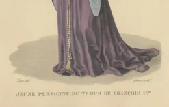 Pamono After Louis Marie Lanté, Young Lady of the Time of Francis I, Handcoloured Engraving, 1900> Prints & Multiples