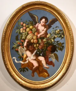 Pamono After Luigi Garzi, Angels, Flowers & Fruit, 1700, Oil on Canvas> Old Masters|Classical
