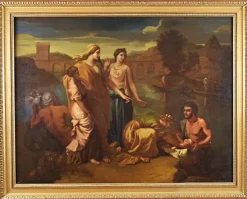 Outlet Pamono After Nicolas Poussin, Moses Saved from the Waters, 19th Century, Oil on Canvas, Framed
