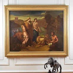 Outlet Pamono After Nicolas Poussin, Moses Saved from the Waters, 19th Century, Oil on Canvas, Framed