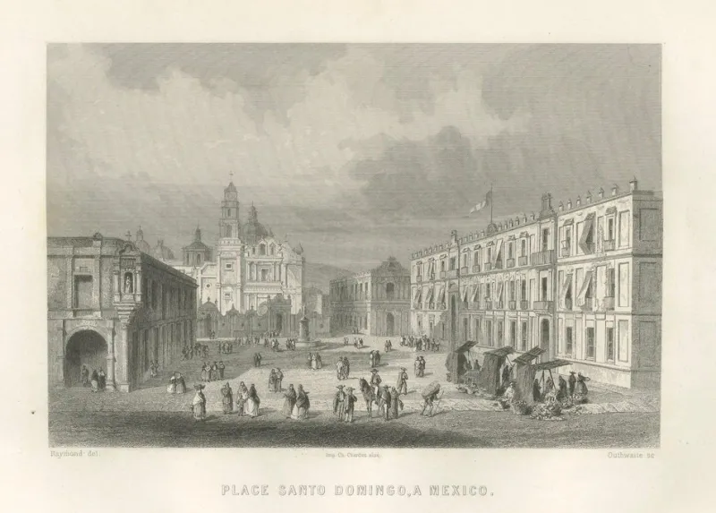 Pamono After Raynond, Plaza Santo Domingo, Mexico City, Architectural Illustration, 1867, Engraving> Contemporary|Prints & Multiples