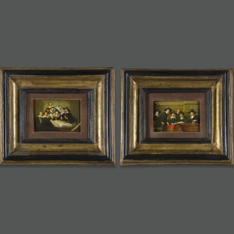 Pamono After Rembrandt, Figurative Scenes, 1890s, Oil Paintings, Framed, Set of 2> Old Masters