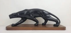 Pamono After S. Melani, Art Deco Black Panther Sculpture, 1930s, Plaster on Wood Base> Art Deco|Sculpture