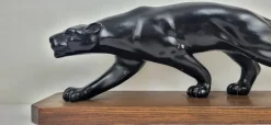 Pamono After S. Melani, Art Deco Black Panther Sculpture, 1930s, Plaster on Wood Base> Art Deco|Sculpture