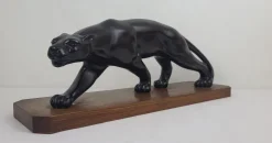 Pamono After S. Melani, Art Deco Black Panther Sculpture, 1930s, Plaster on Wood Base><noscript><img width=