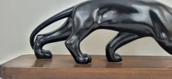 Pamono After S. Melani, Art Deco Black Panther Sculpture, 1930s, Plaster on Wood Base><noscript><img width=