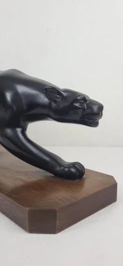 Pamono After S. Melani, Art Deco Black Panther Sculpture, 1930s, Plaster on Wood Base><noscript><img width=