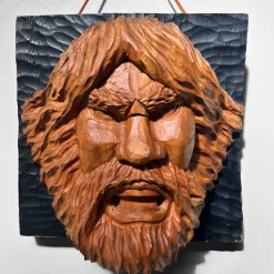 Pamono Ainu Carved Wood Warrior's Head, Japan, 1950s><noscript><img width=