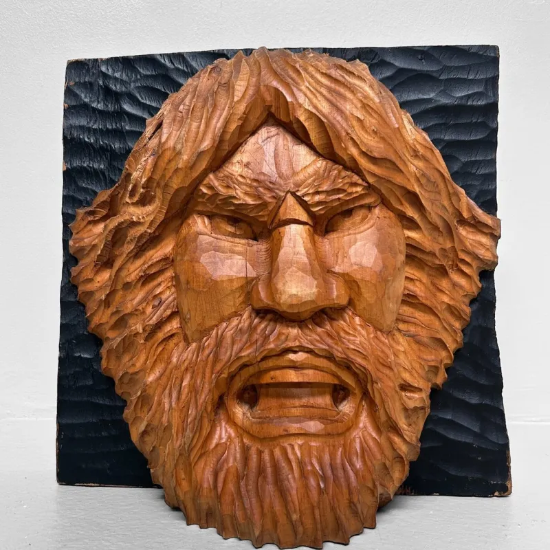 Pamono Ainu Carved Wood Warrior's Head, Japan, 1950s> Wall Decor