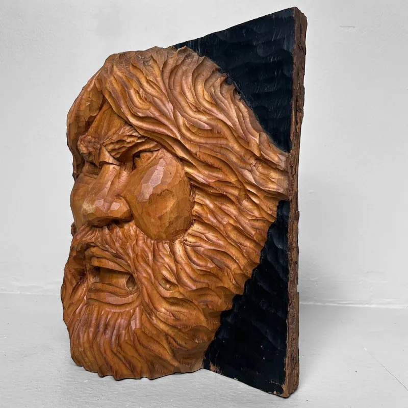 Pamono Ainu Carved Wood Warrior's Head, Japan, 1950s> Wall Decor