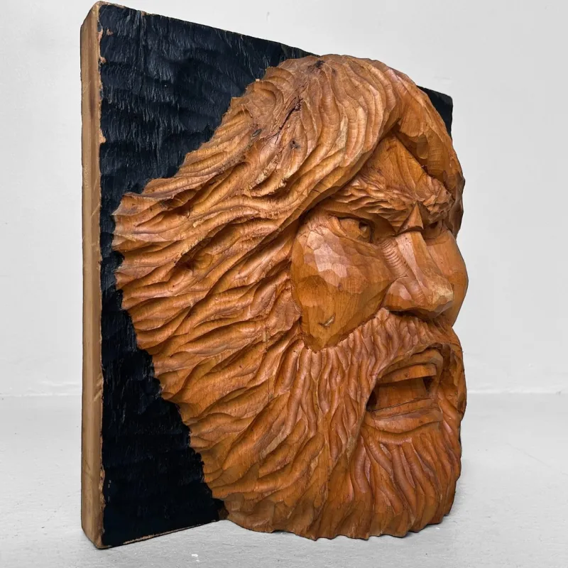 Pamono Ainu Carved Wood Warrior's Head, Japan, 1950s> Wall Decor