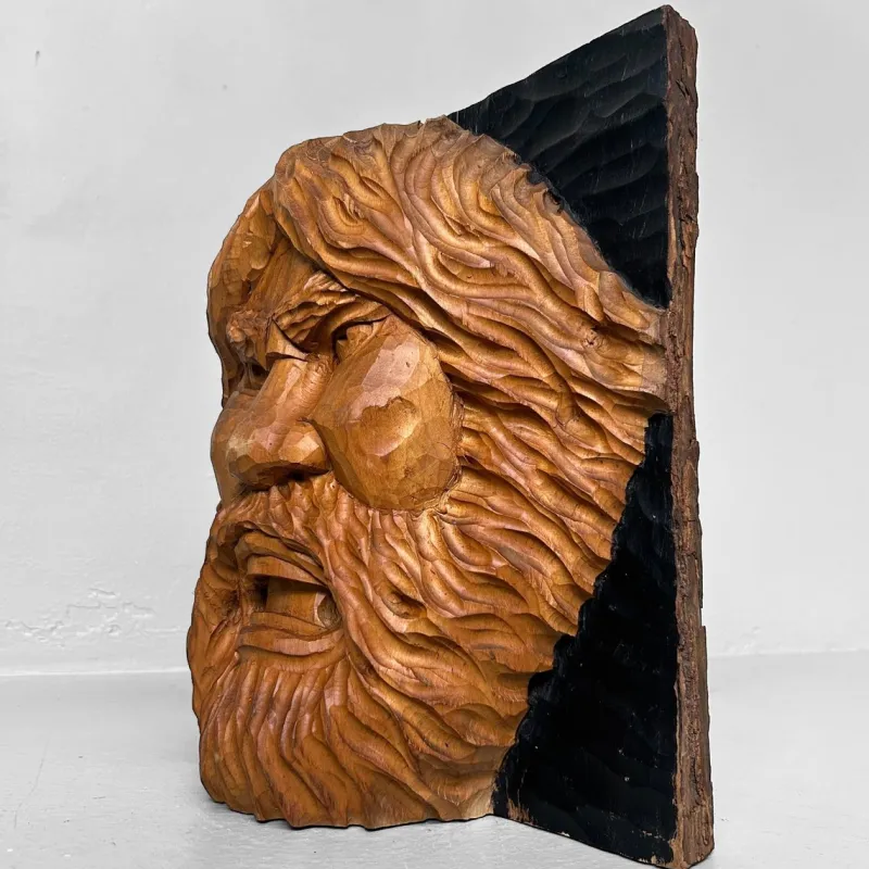 Pamono Ainu Carved Wood Warrior's Head, Japan, 1950s> Wall Decor
