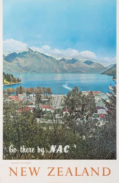 Hot Pamono Airline Poster of Lake Wakatipu in Queenstown, 1960