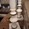 Pamono Alabaster Marble Column Lamps with Brass Ornaments, 1930s, Set of 2> Table Lamps