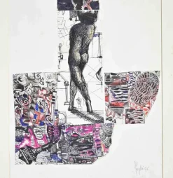Hot Pamono Alberto Inglesi, Surreal Composition, Mixed Media on Paper, 1996