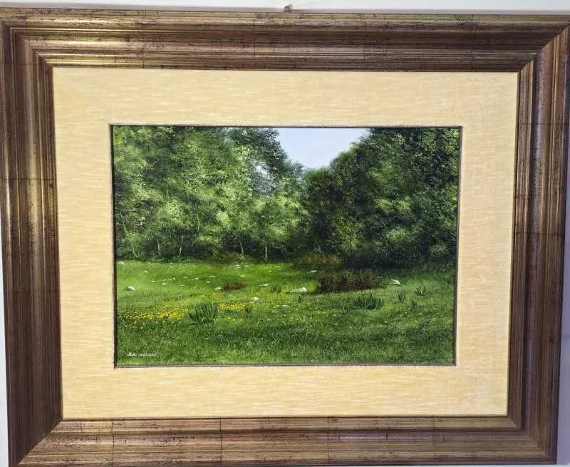 Hot Pamono Alberto Vespaziani, A Mountain Meadow, 1970s, Oil on Canvas, Framed