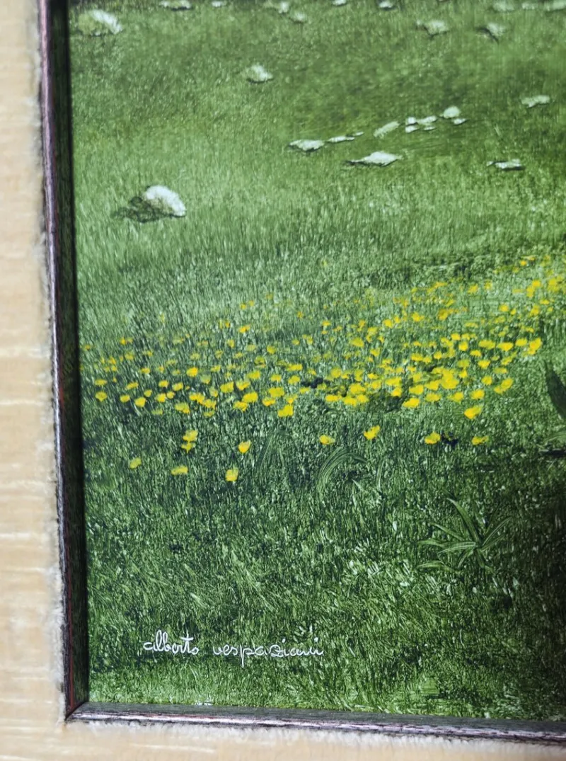 Hot Pamono Alberto Vespaziani, A Mountain Meadow, 1970s, Oil on Canvas, Framed