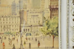 Pamono Alessandro Catalani, Urban View, 1930s, Watercolor, Framed><noscript><img width=