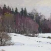 Pamono Alfejs Bromults, Forest Edge at Winter, 1983, Oil on Cardboard> Impressionist