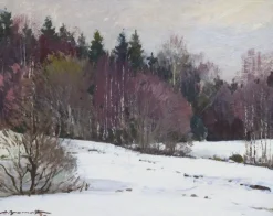 Pamono Alfejs Bromults, Forest Edge at Winter, 1983, Oil on Cardboard> Impressionist