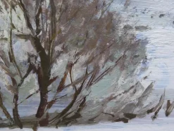 Pamono Alfejs Bromults, Forest Edge at Winter, 1983, Oil on Cardboard><noscript><img width=