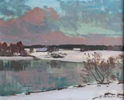 Pamono Alfejs Bromults, Winter Landscape, Oil on Cardboard> Impressionist