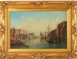 New Pamono Alfred Pollentine, Grand Canal Venice, 19th Century, Antique Oil Paintings, Framed Set of 2
