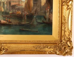 New Pamono Alfred Pollentine, Grand Canal Venice, 19th Century, Antique Oil Paintings, Framed Set of 2